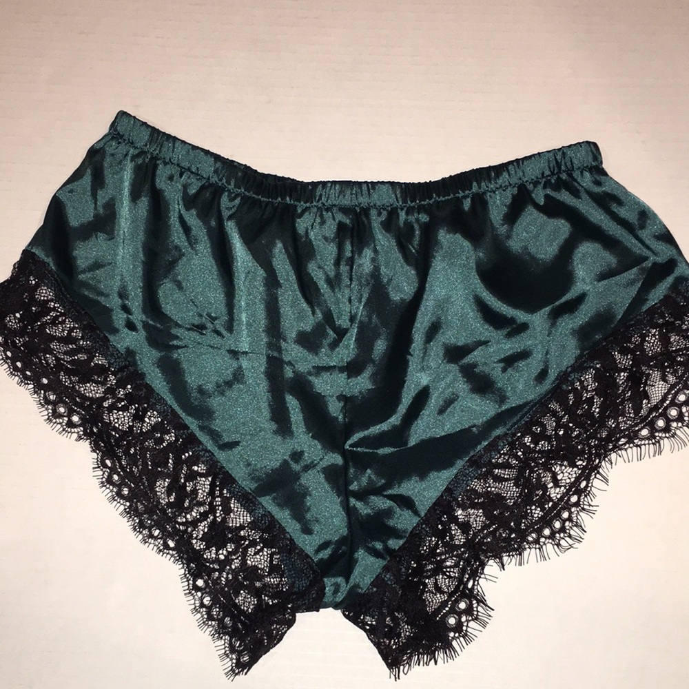 Green satin and black lace Pajama Bottoms